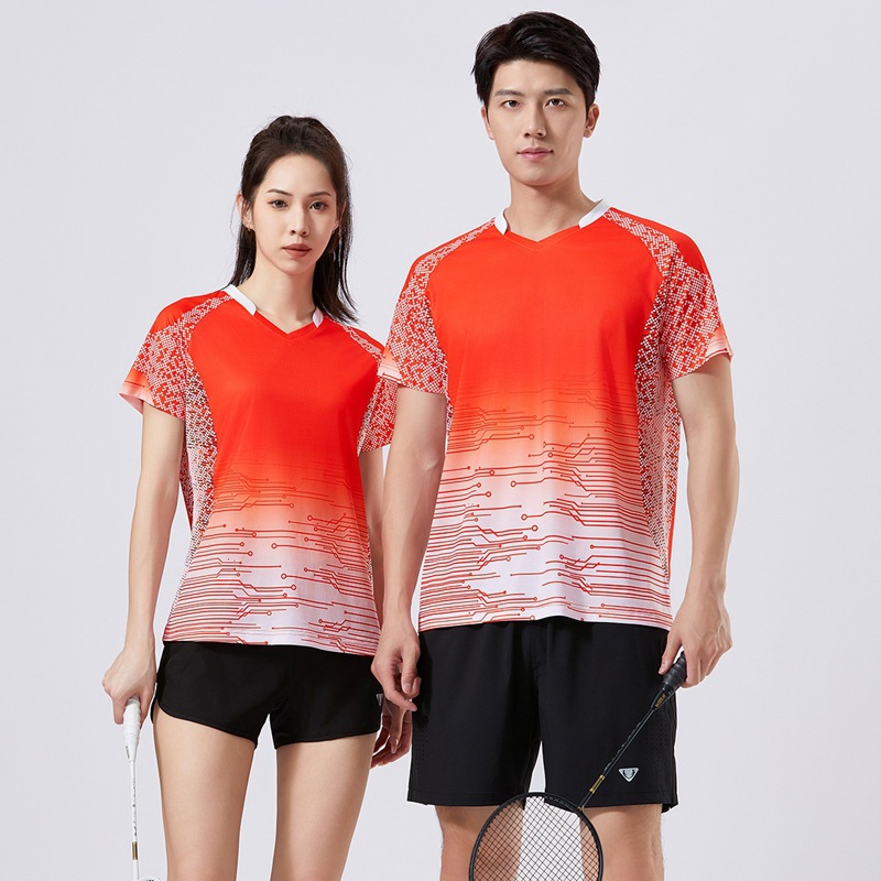 Summer men and women casual sports short-sleeved T-shirts badminton tennis table tennis tops couple quick-drying clothes - Image 2